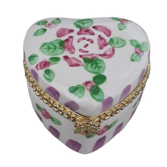 Pale Pink Rose Heart Hinged Trinket Box Gift Ring Box Valentine Christmas 2.5" - Picture 1 of 4